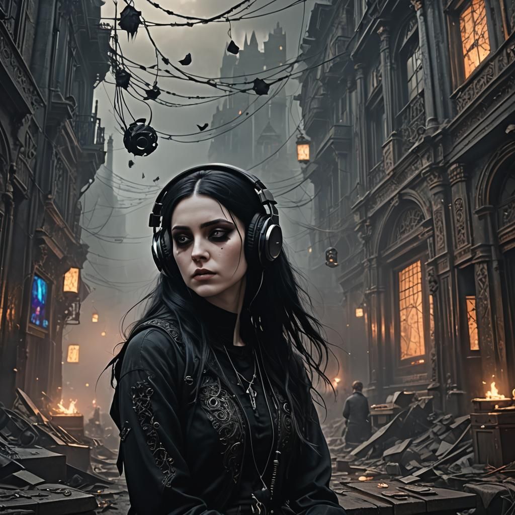 Goth Girl Lost in Music: Digital Matte Painting