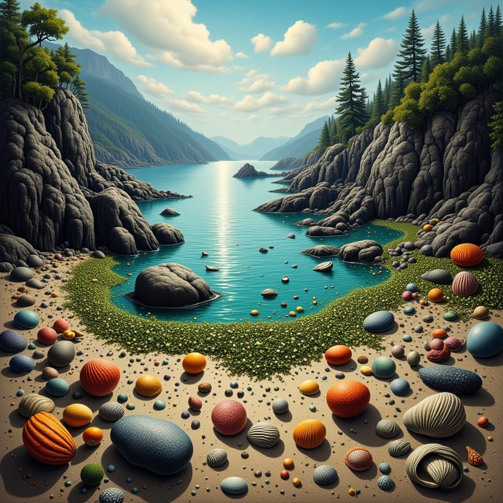 Beautiful Beach Scene with Seaweed and Seashells