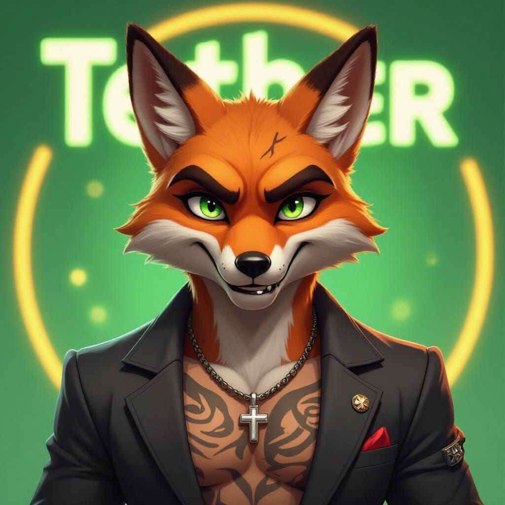 Muscular Fox Character with Glowing Eyes in Cartoon Style