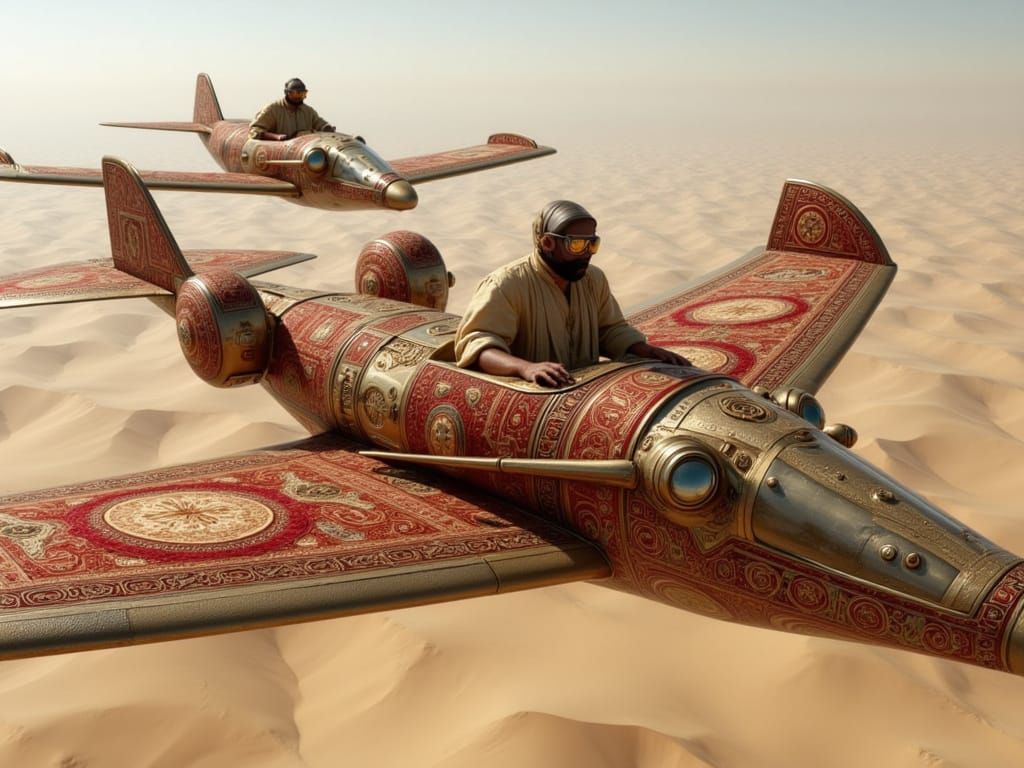 Surreal Flying Carpet Airplanes in Photo-Surrealism Style
