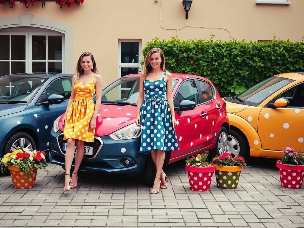 Polka Dot Dream: Cars and Models in Harmony
