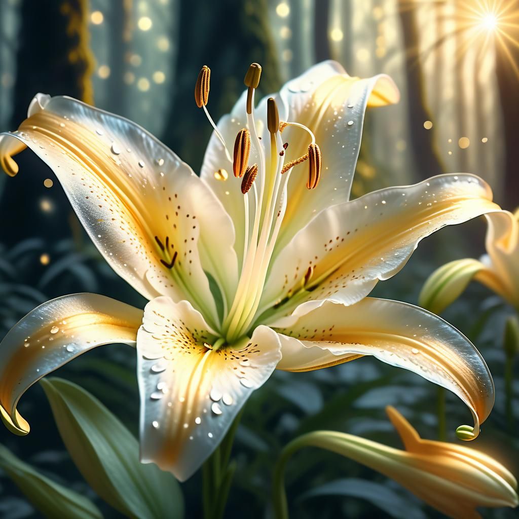 Mystical Lily Blossom in Sunlit Forest