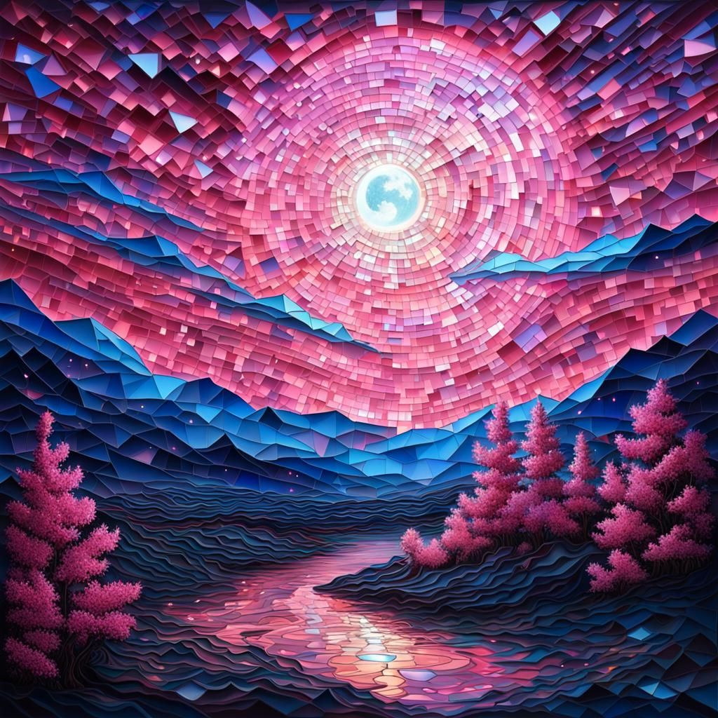 mosaic moonlit landscape