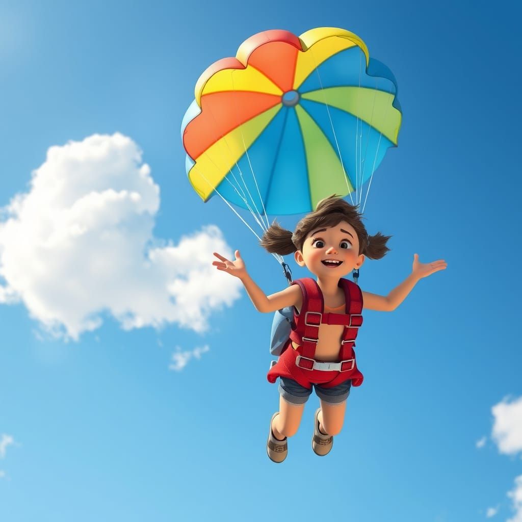 Girl Skydiving with Parachute in 4D Style