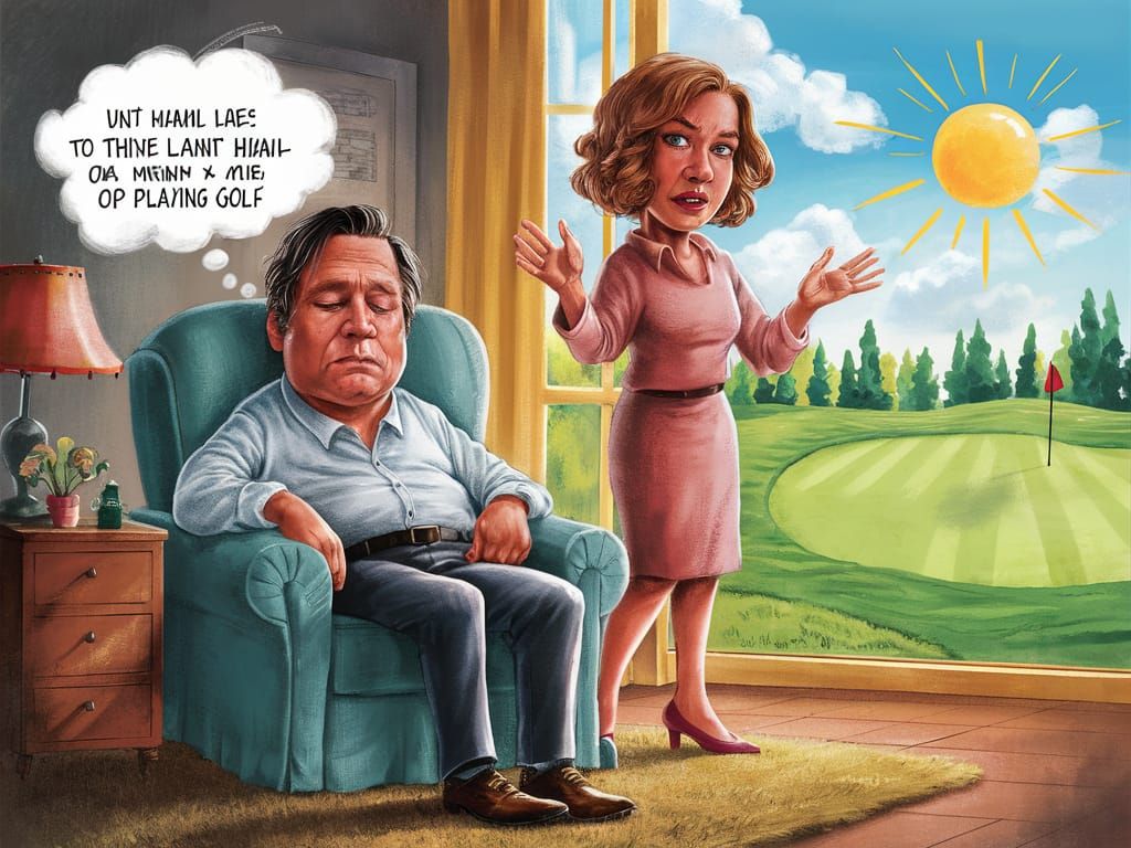 Golf Dream Interrupted: A Cozy Living Room Scene