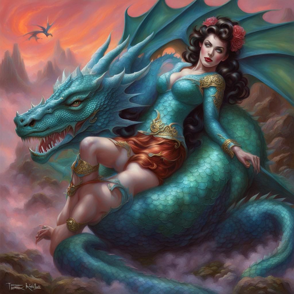 Dragon Pinup in Ethereal Fantasy Style