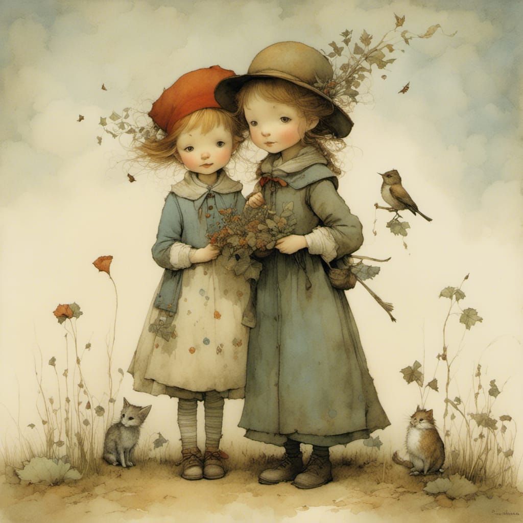 Enchanting Friendship Illustration in Storybook Style