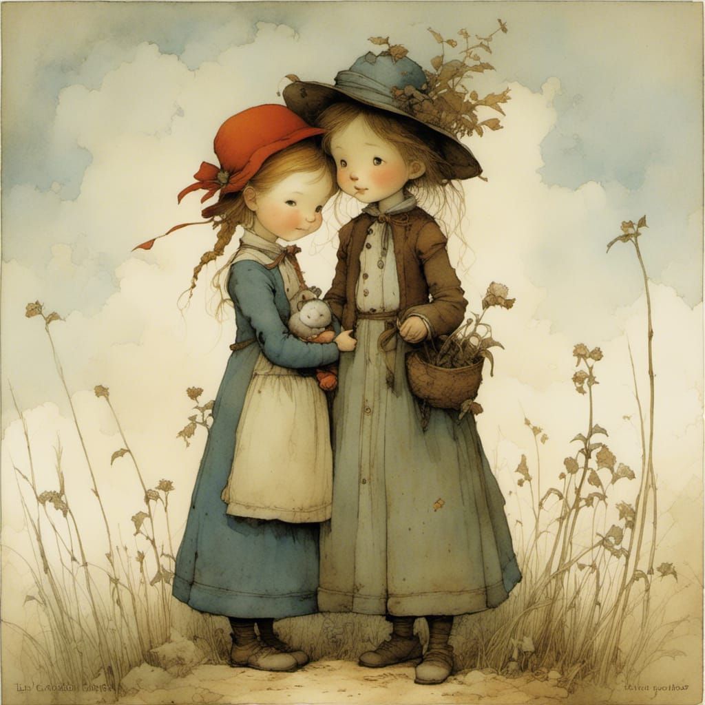 Whimsical Friendship Illustration in Storybook Style