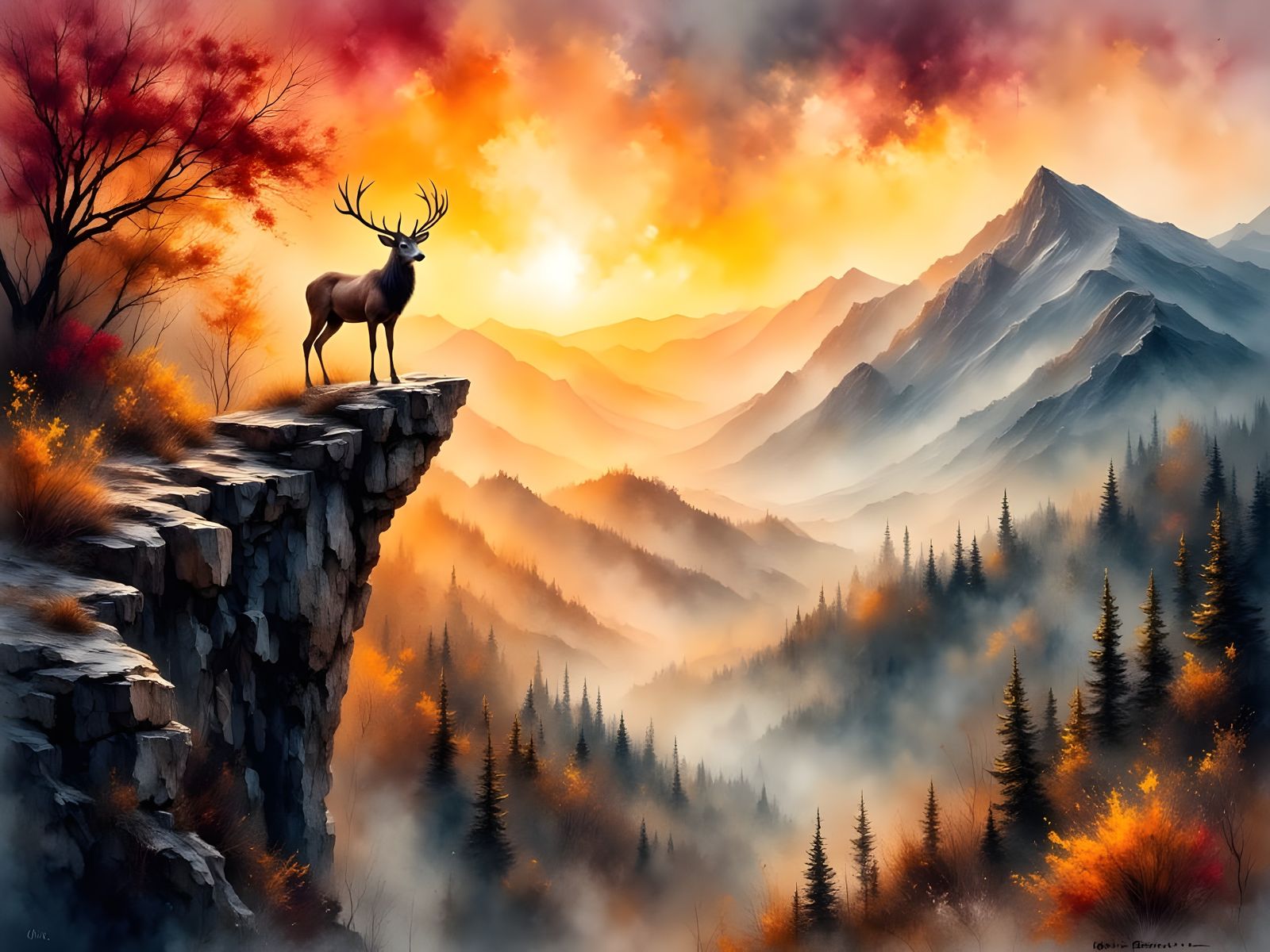 Majestic Buck Contemplating a Vibrant Fall Valley