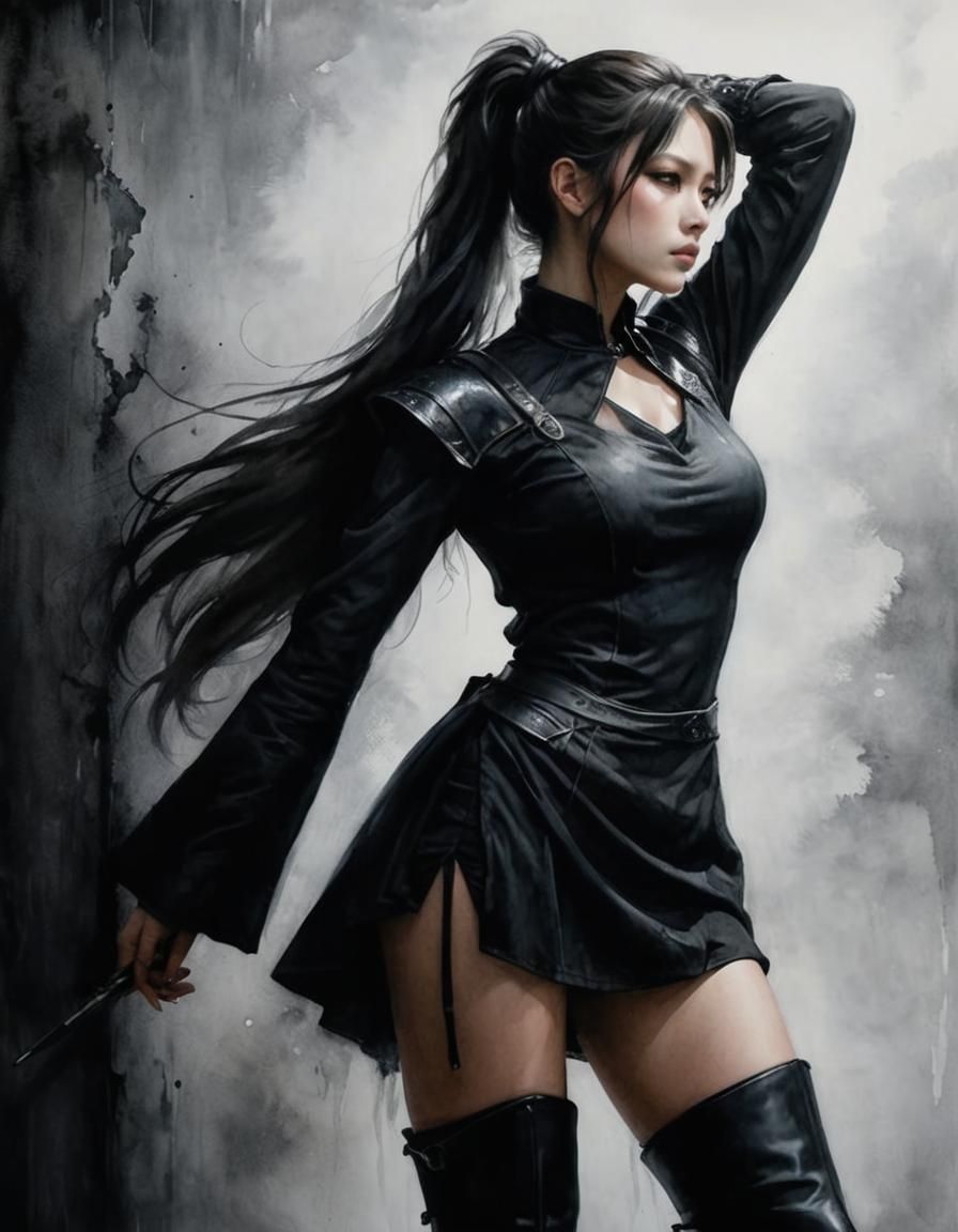 Stellar Blade's Eve in Watercolor Silhouette