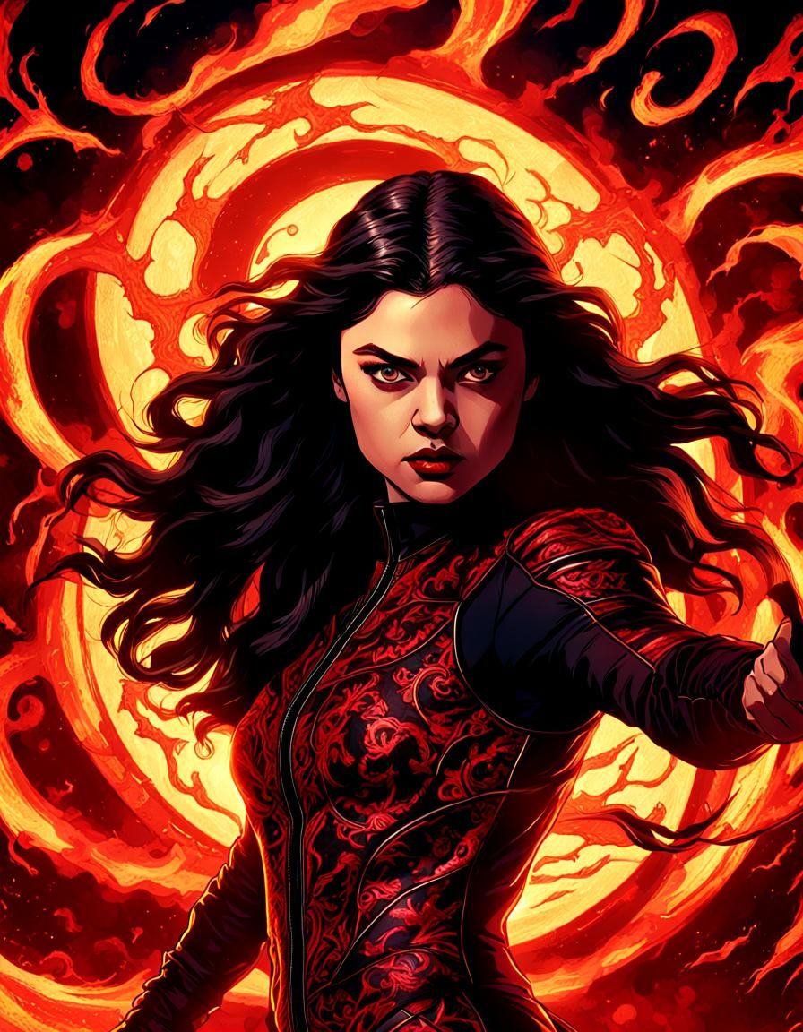 Satana Hellstrom in Dark Comic Book Art Style