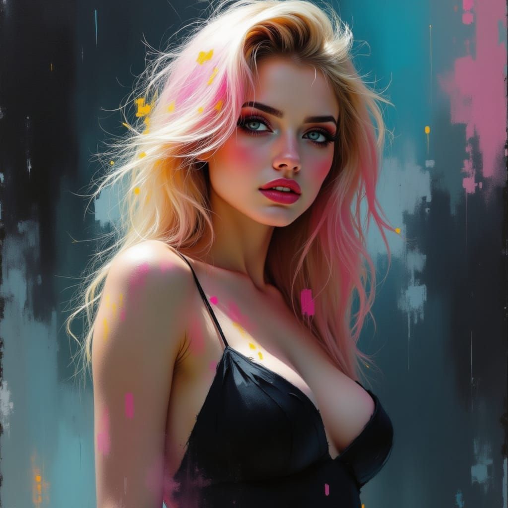 Pin-Up Woman With Pink-Tipped Blond Hair