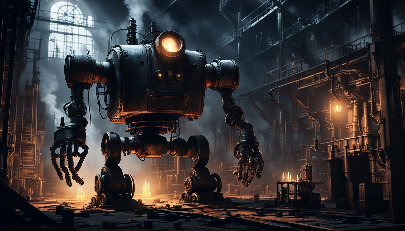 Gothic Industrial Steam-Powered Robot Concept Art