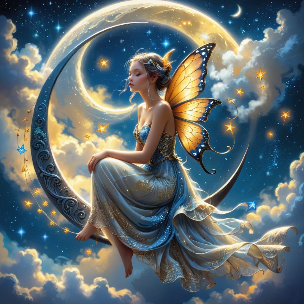 Ethereal Fairy Goddess on Crescent Moon