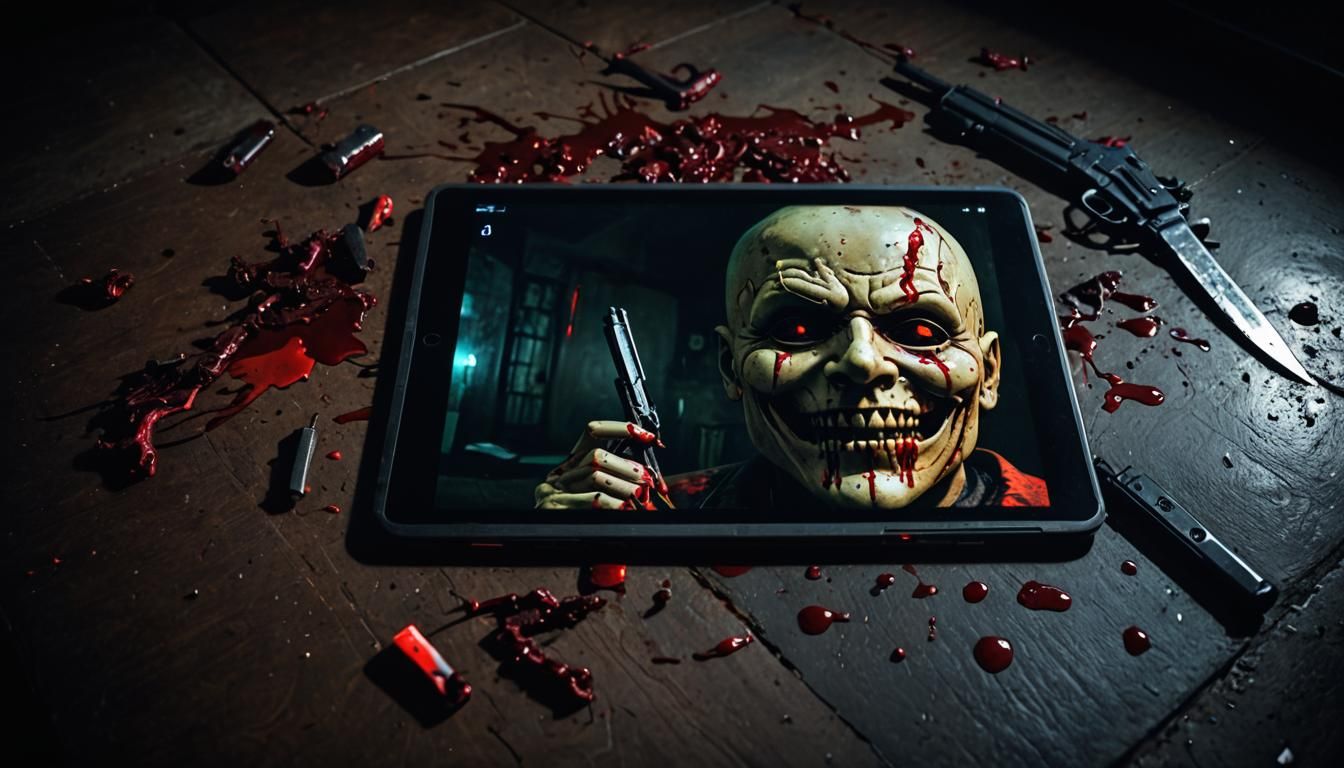 Dark Surrealism: Spooky Tablet Crime Scene