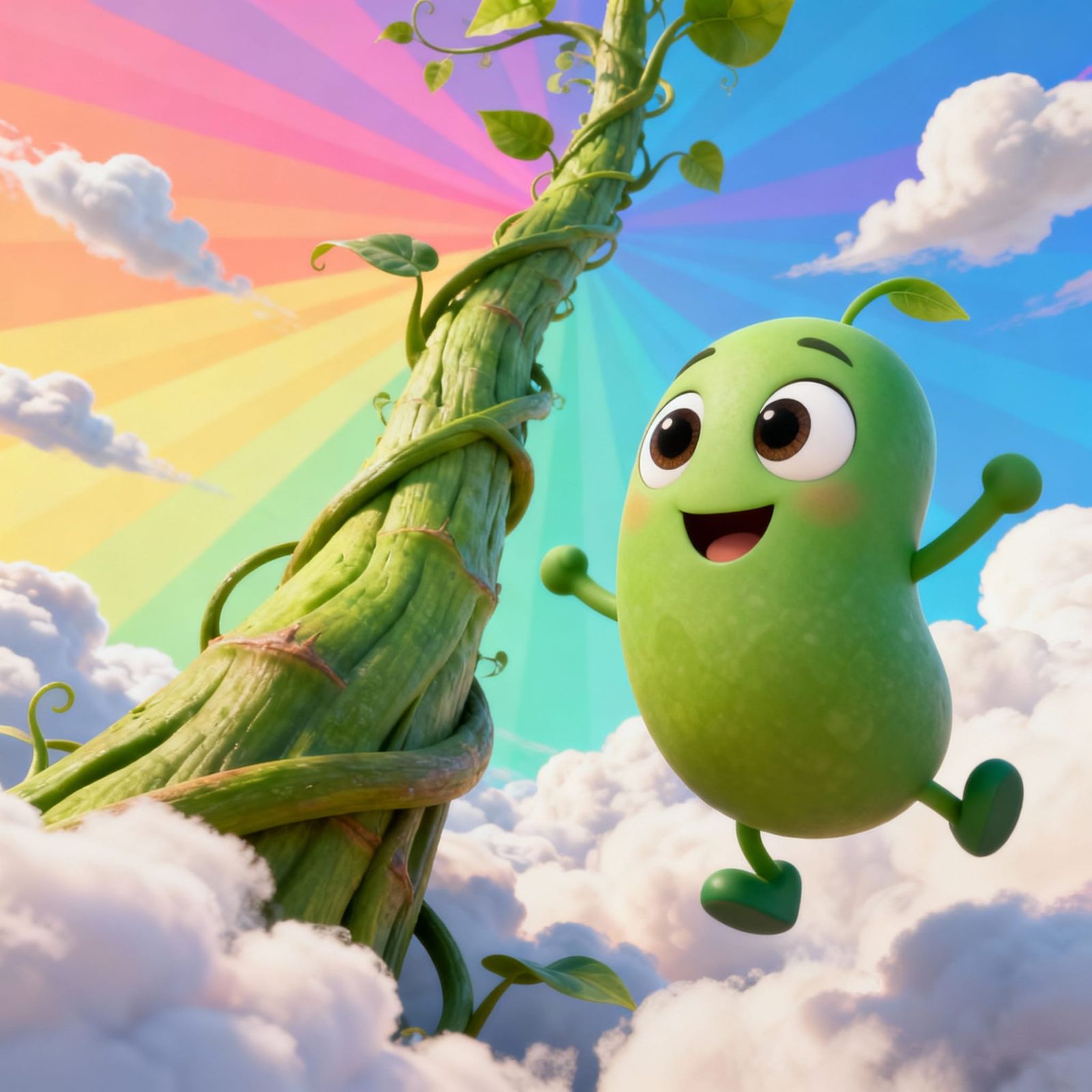 Chibi Beans and Giant Beanstalk in Pixar Style