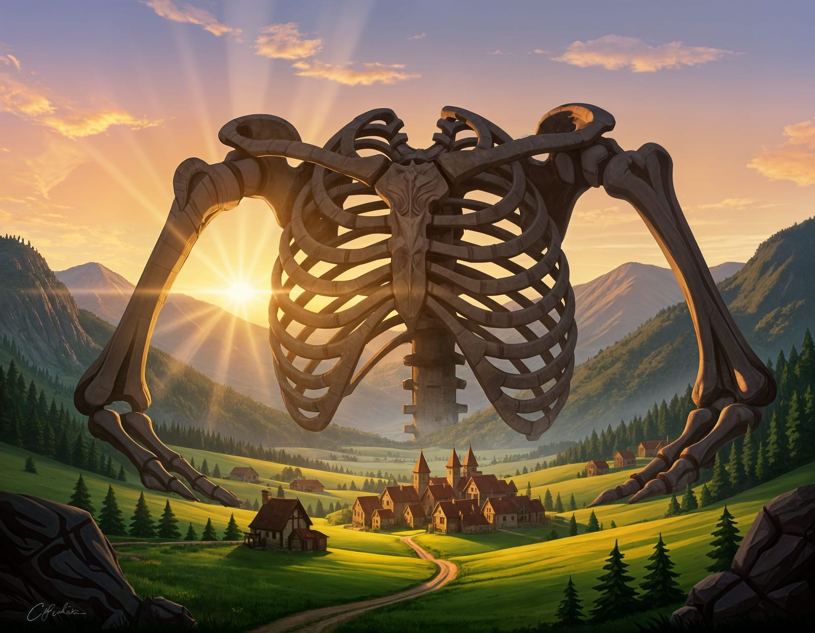 Giant's Rib Cage Shelters Cozy Valley Village