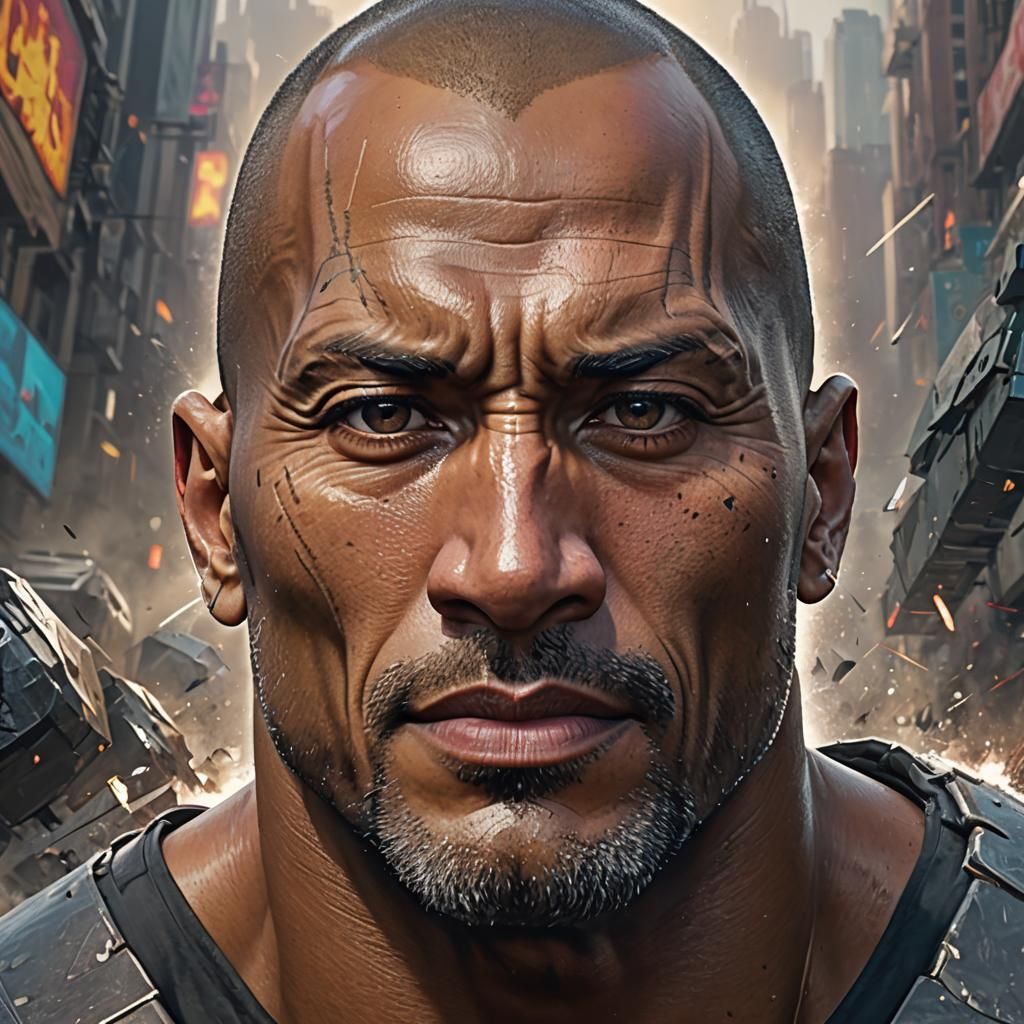 Hyperrealistic Portrait of Dwayne Johnson in Artstation Styl...