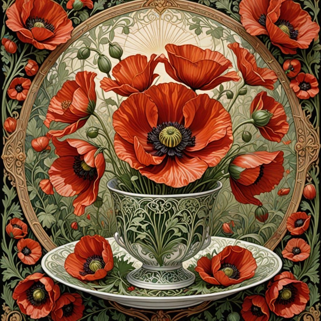 Vintage-Style Poppy Petal Tea in a Delicate Porcelain Cup