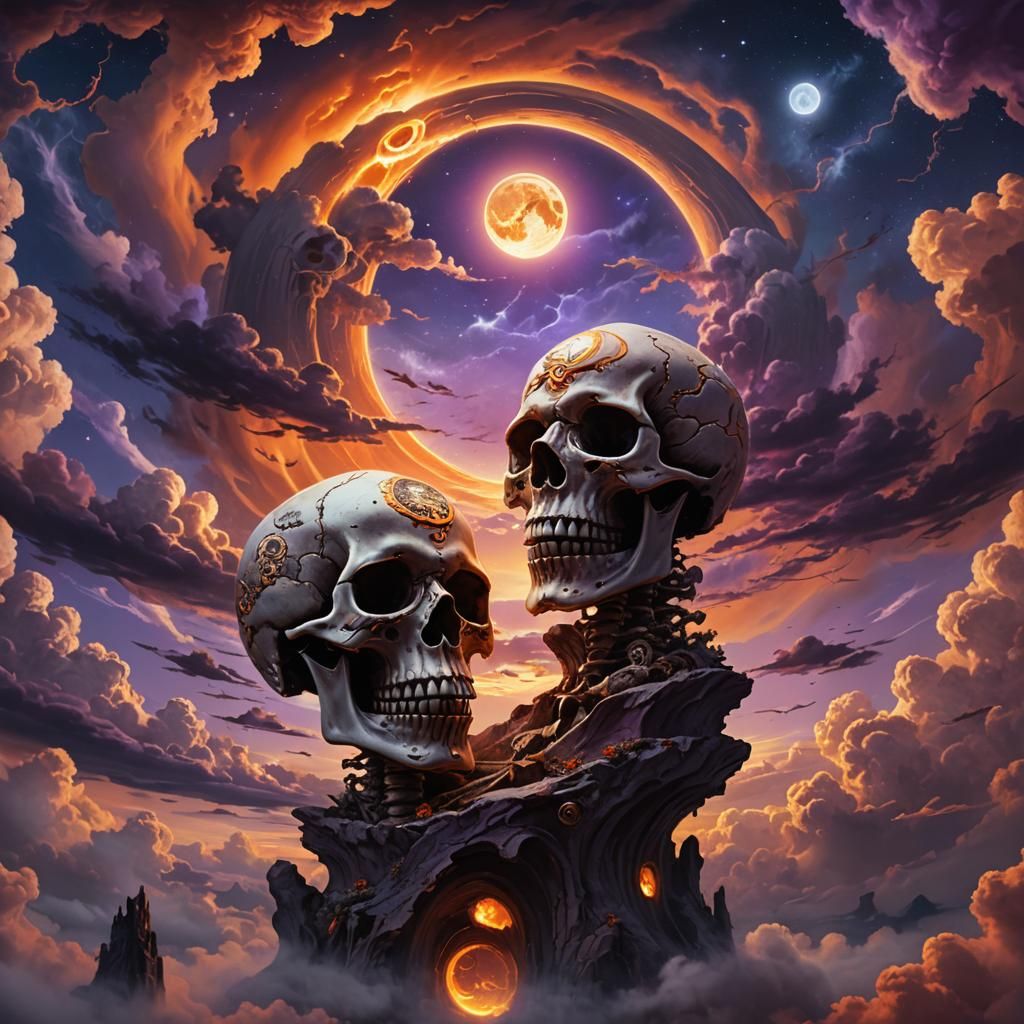 Creepy Skulls Under Enchanted Halloween Sky