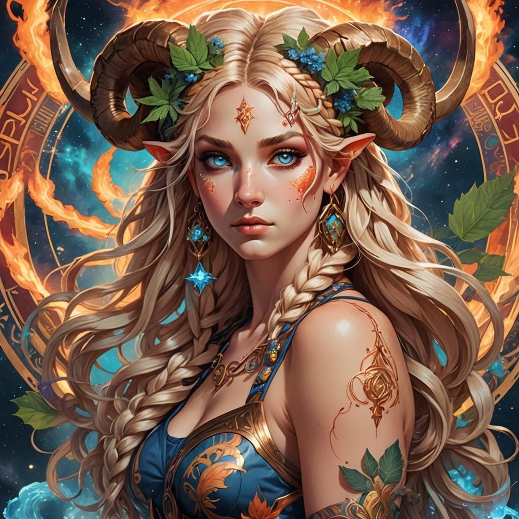 Aries Goddess Siren with Constellation Tattoos