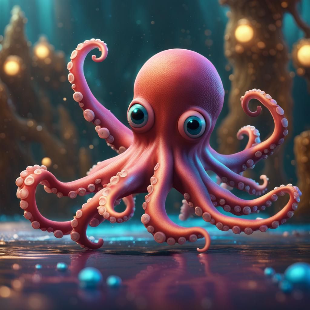 Cute Dancing Octopus in Detailed Matte Painting