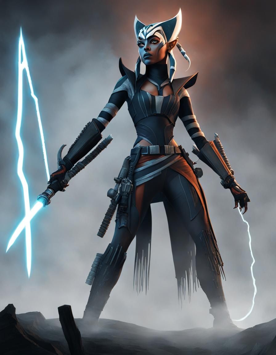 Ahsoka as Frankenstein's Monster in Gothic Horror Art