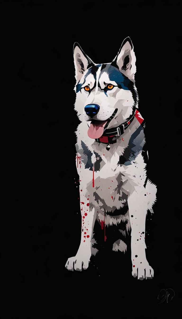 Husky in Trash Polka Style