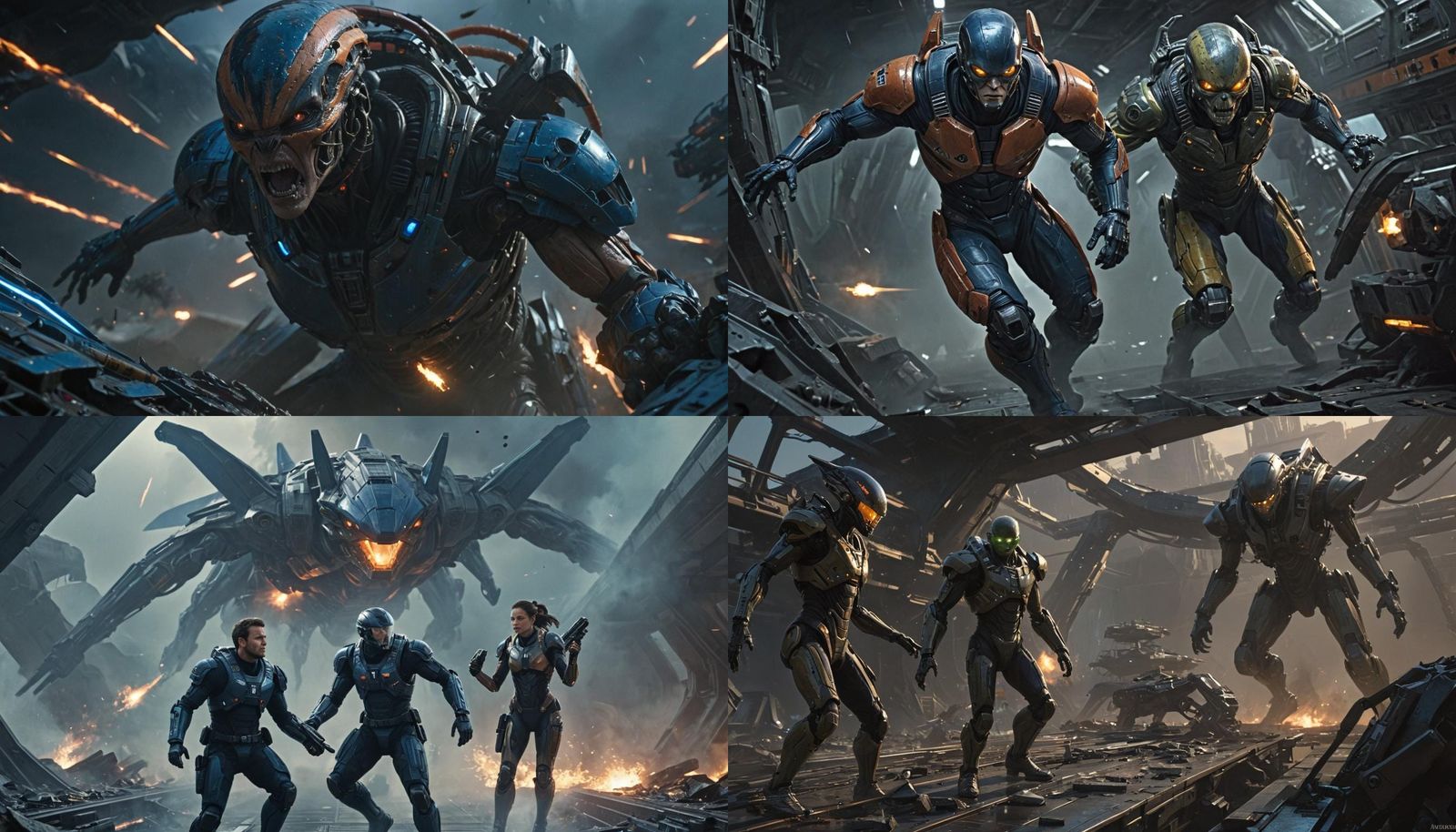 Chaotic Alien Spaceship Interior with Captain and Commander