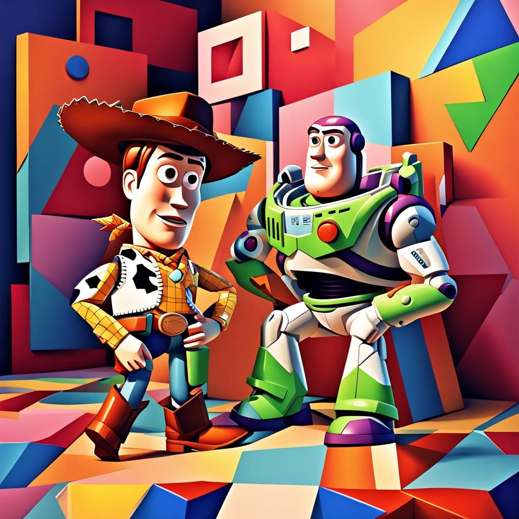 Toy Story in Geometric Fauvism Art Deco Style