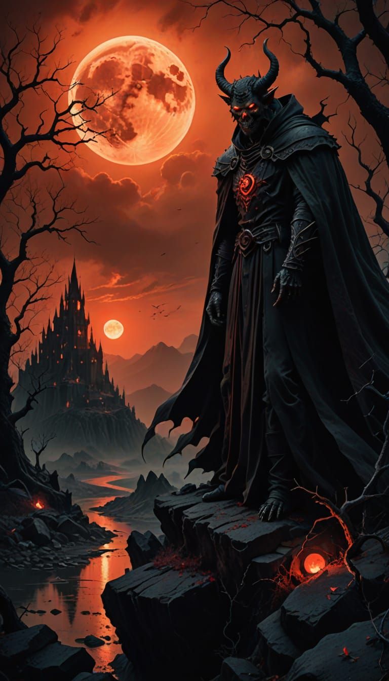 Dark Demon Basks in Red Moon's Haunting Glow