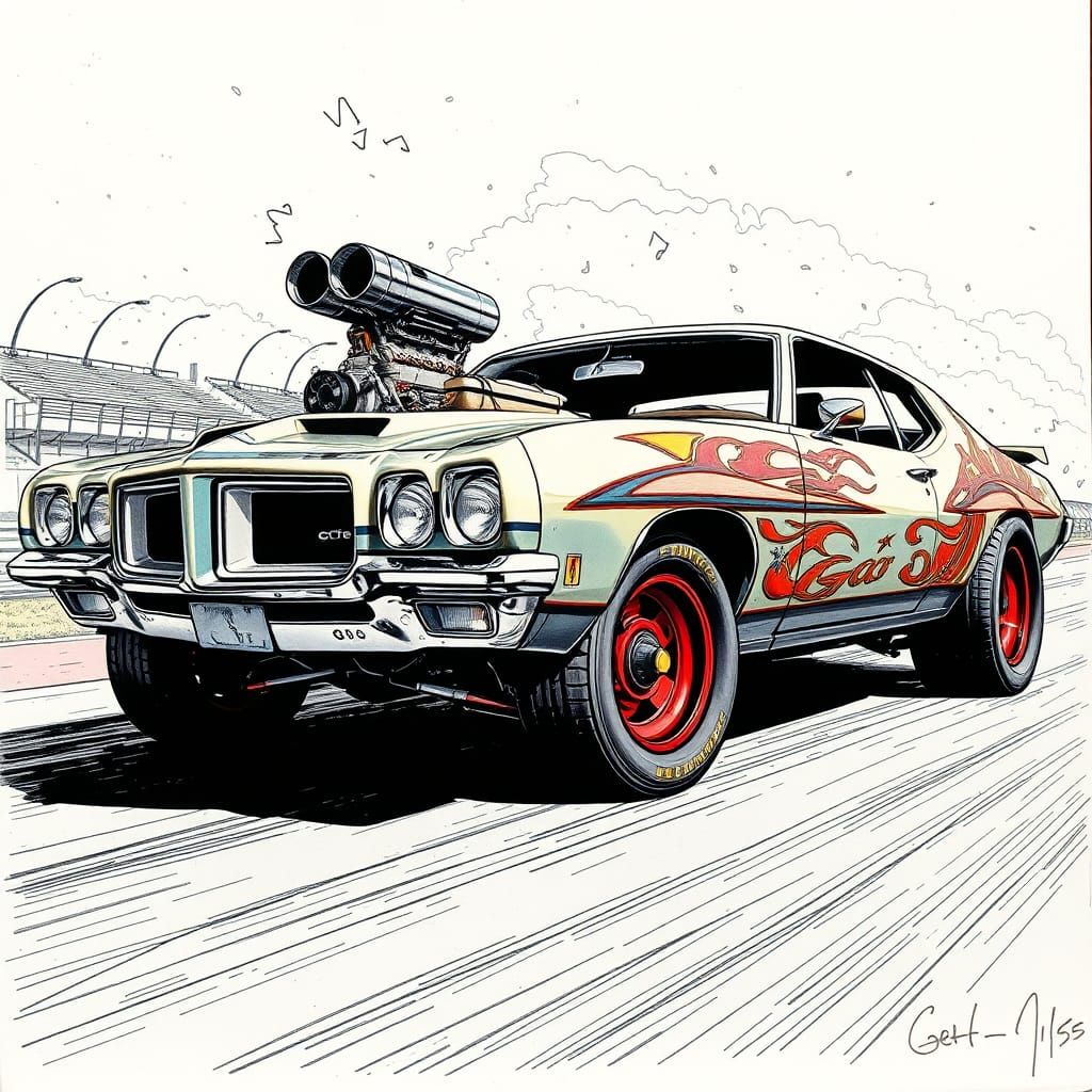 Custom 1972 GTO on Futuristic Racetrack