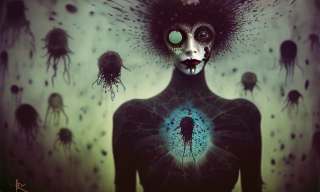 Biopunk Horror Portrait with Gothic Art Elements