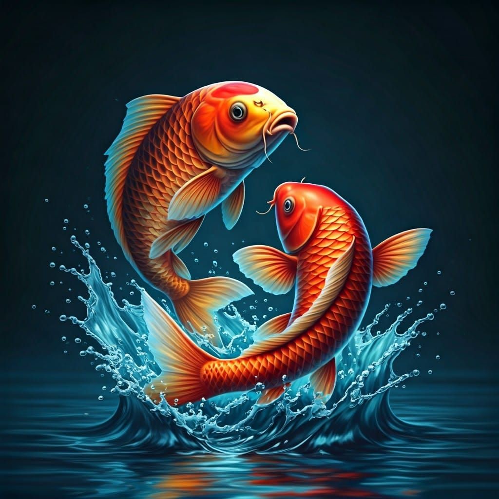 Koi Carp Leap: Airbrush Illustration in Ryden Style