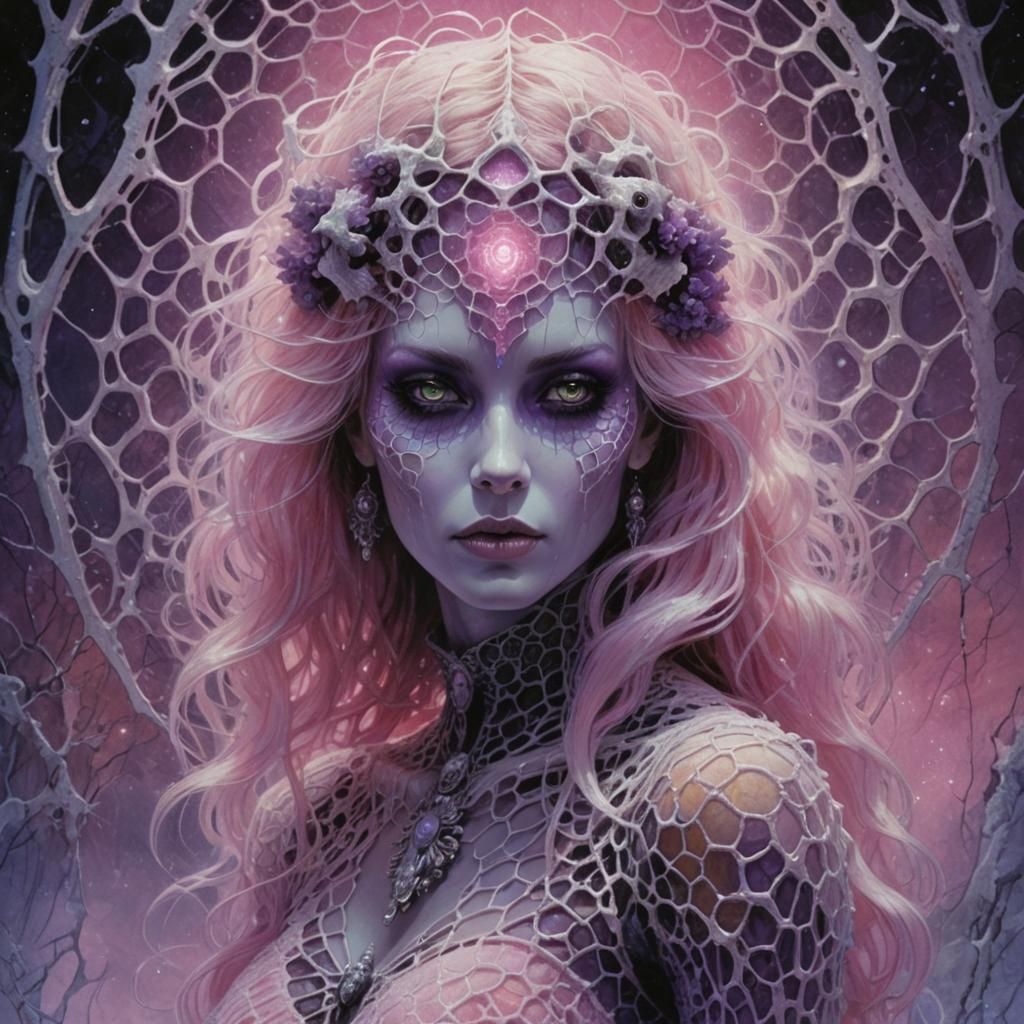 Bioluminescent Woman with Crystalline Details