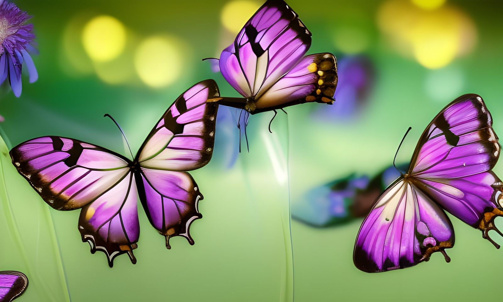 Tiffany Butterflies in Flower Field: Art Deco Photoillustrat...