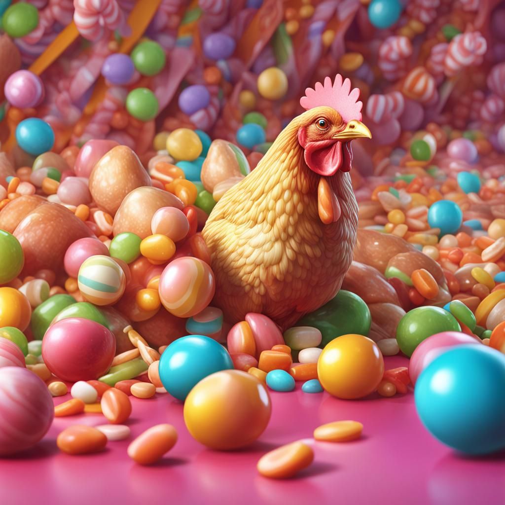 Whimsical Chicken in Candy Art Style