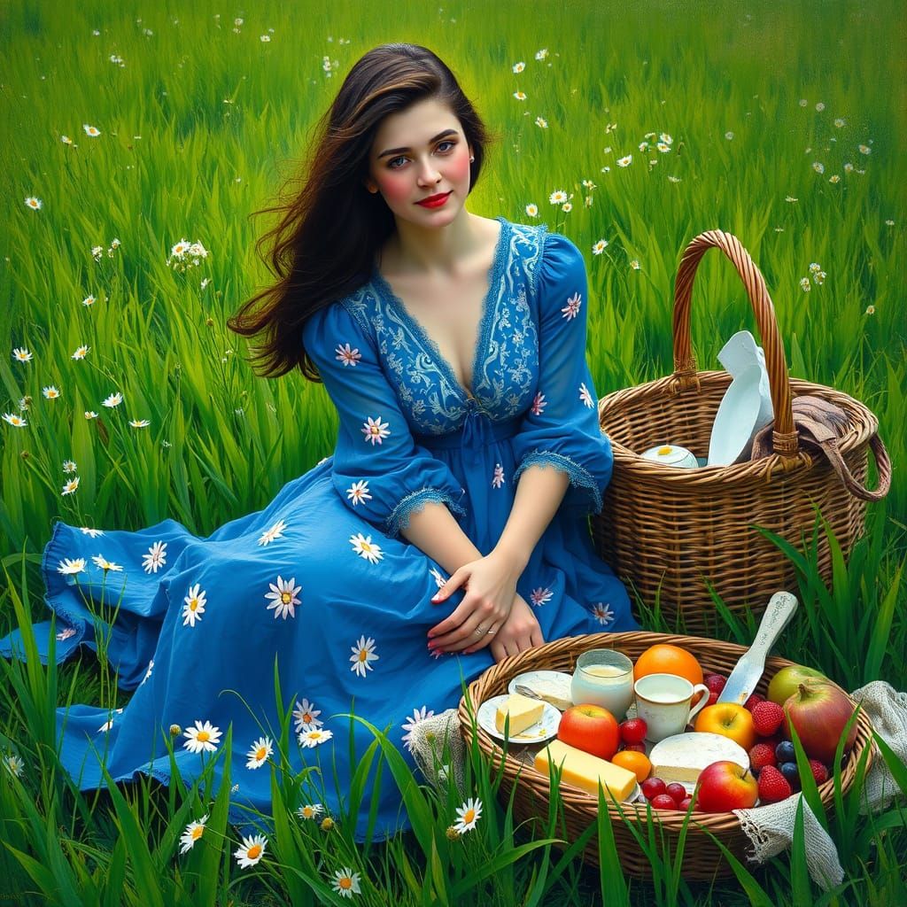 Elegant Woman at a Vintage Summer Picnic