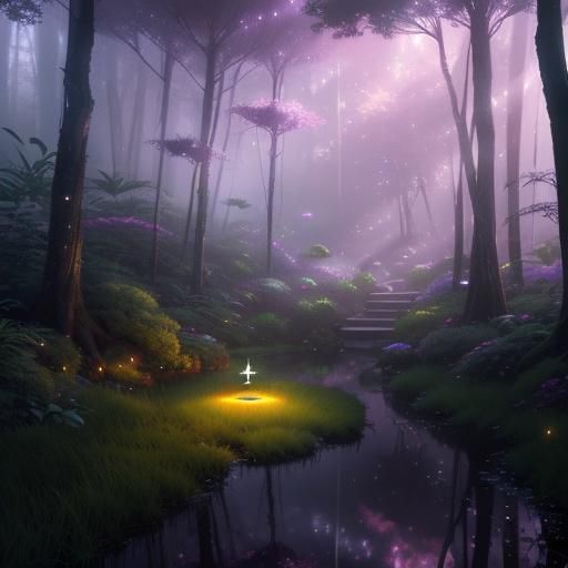 Fairy in Misty Jungle with Magic Mirror