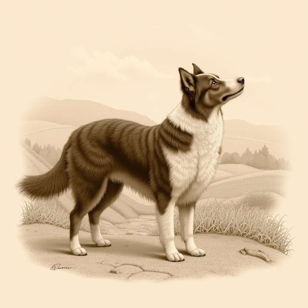 Realistic Border Collie Illustration in Sepia Tones