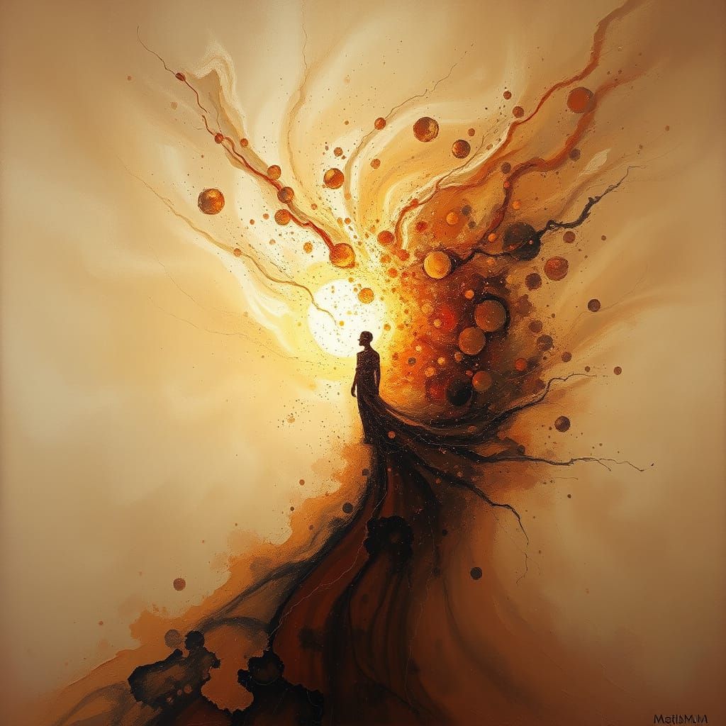 Figure Dissolving into Sepia Tones in Impasto Style