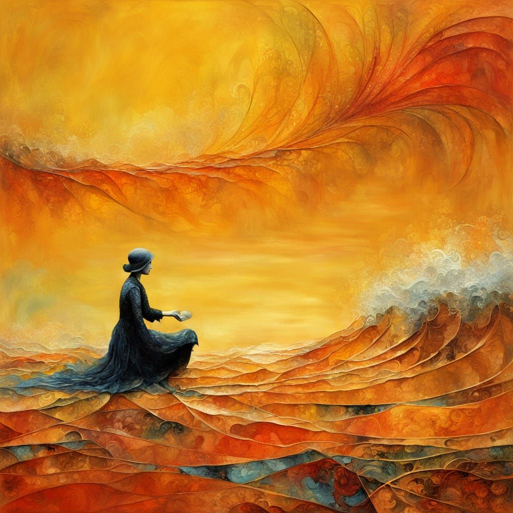 Abstract Fractal Art in Textured Encaustic Style