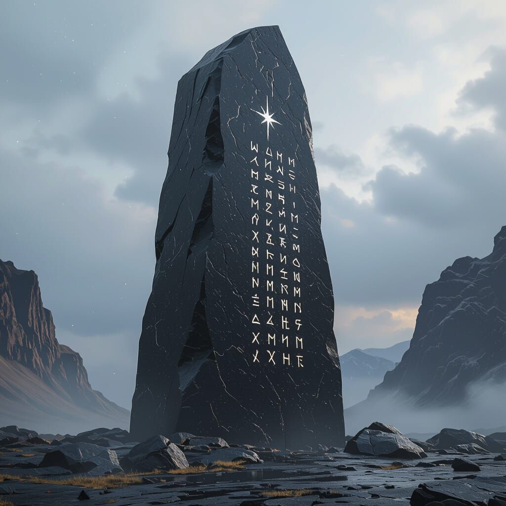 Towering Black Monolith With Celestial Runes
