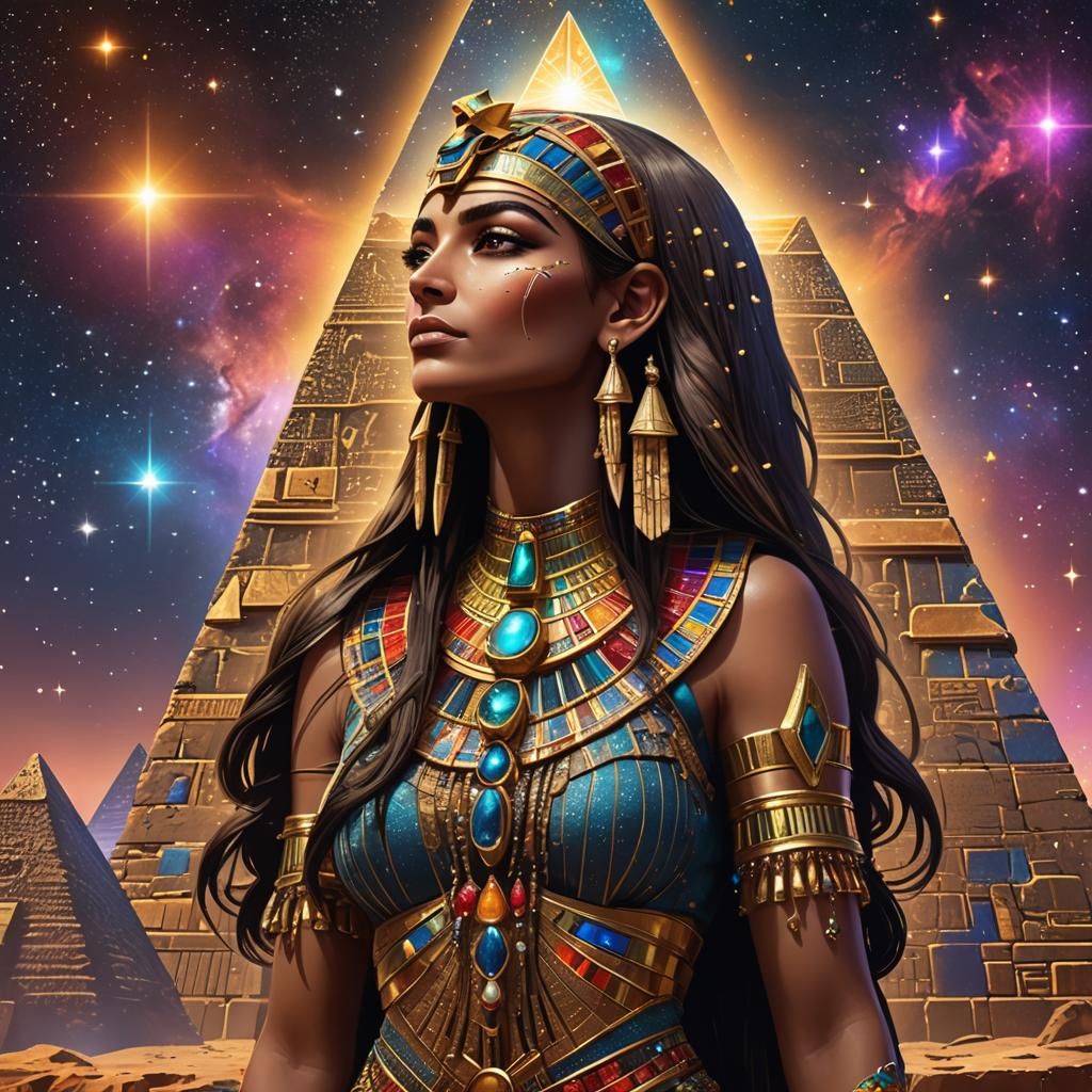 Egyptian Goddess Isis with Diamond Pyramid
