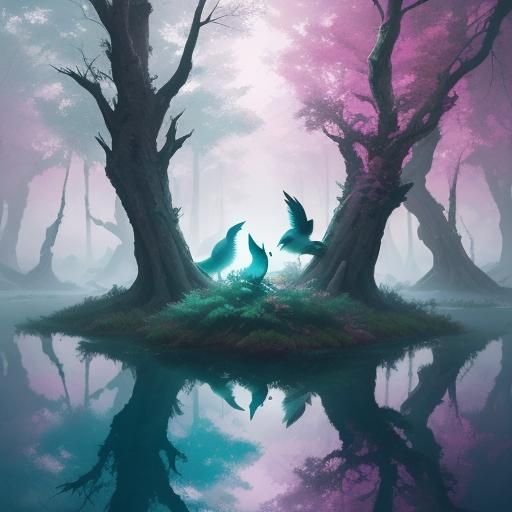 Animal Reflections in Dreamlike Forest: Concept Art