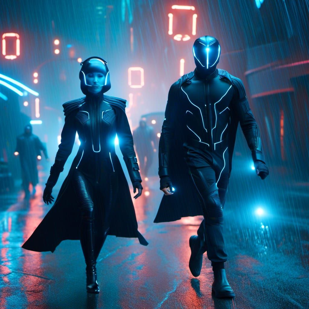 Futuristic Detective Chasing Criminal in Neon City