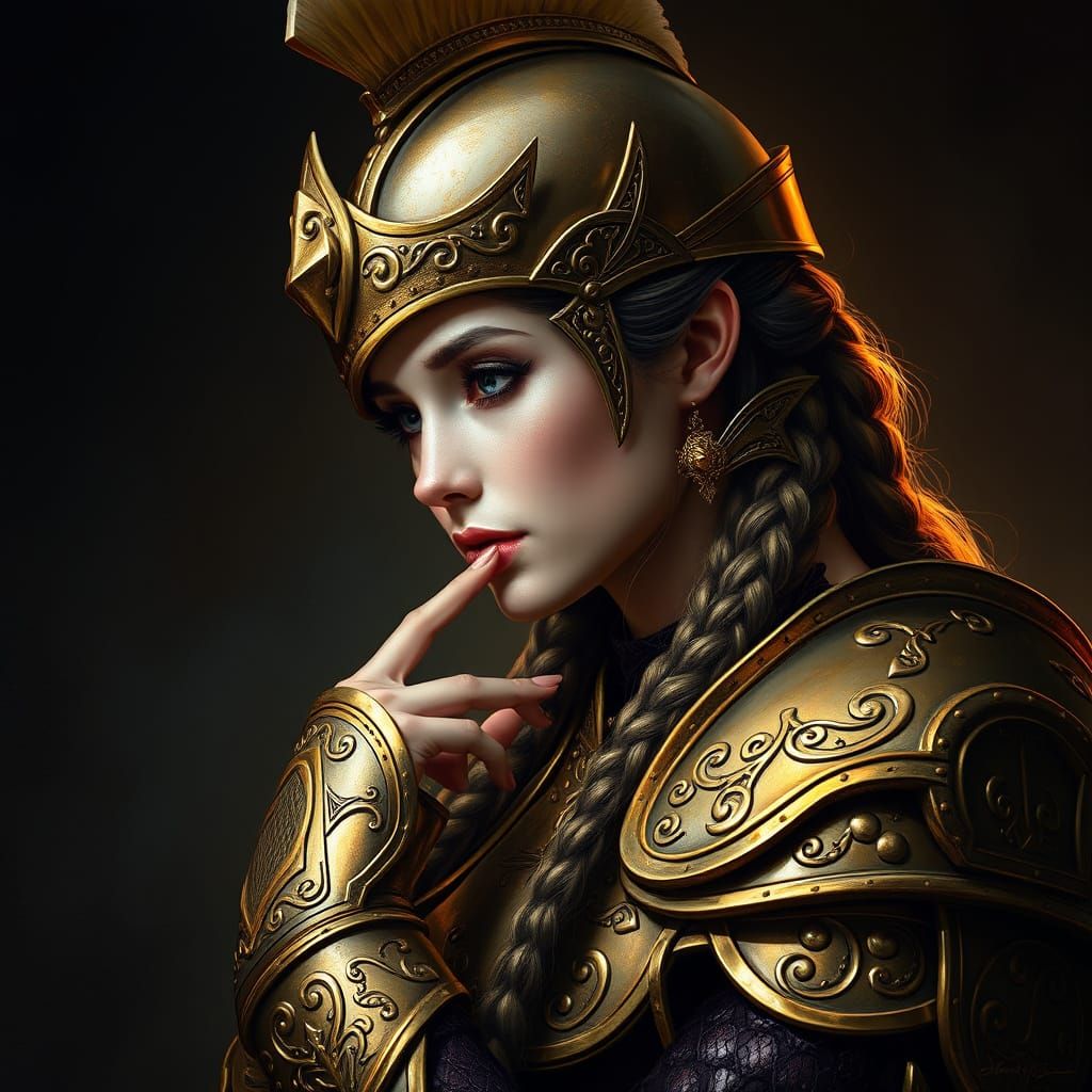 Goddess Warrior in Golden Armor: Digital Painting