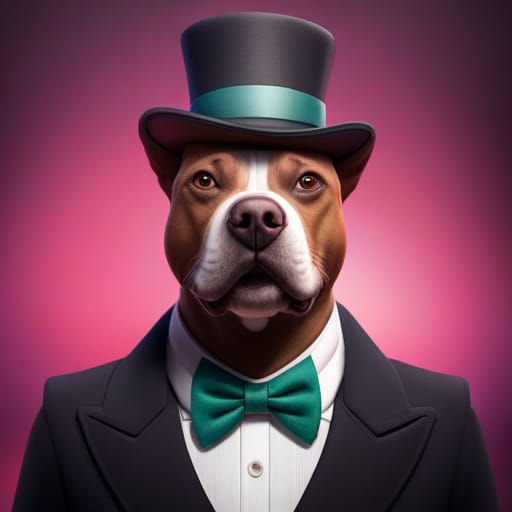 Pitbull in Top Hat: Pixar-Style 3D Rendering