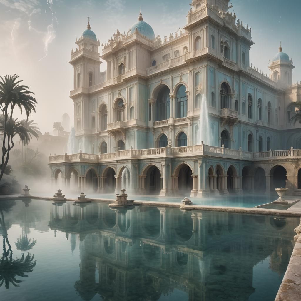 Dreamlike Water Palace in Surrealist Style