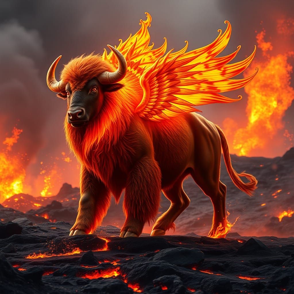 Volcanic Inferno: Fiery Bison Hybrid